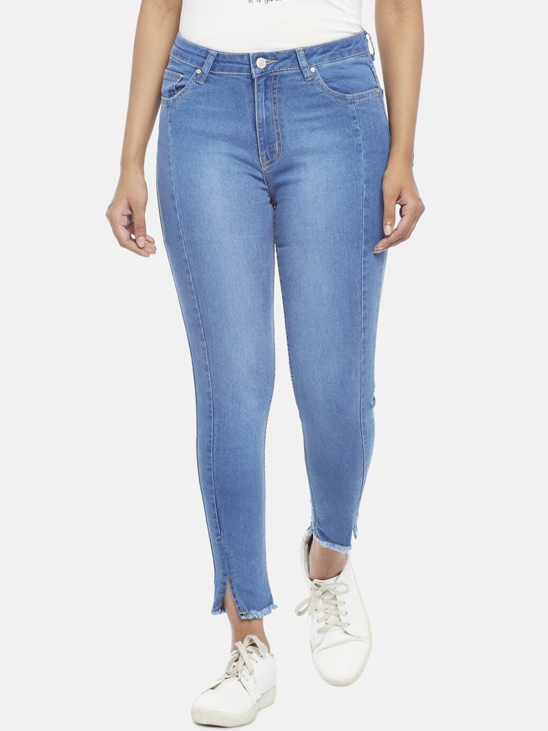 

People Women Blue Tapered Fit High-Rise Jeans