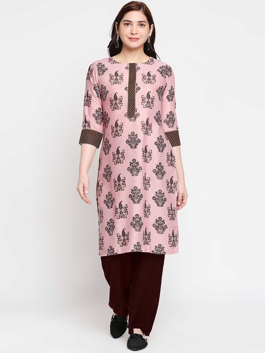 

ZRI Women Peach-Coloured & Brown Ethnic Motifs Digital Printed Kurta