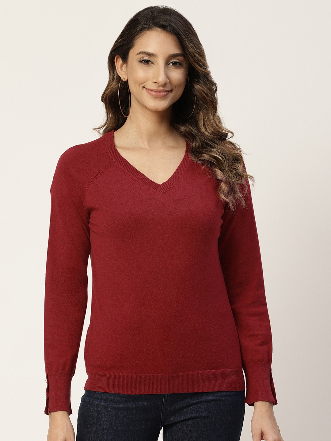 

Madame Women Maroon Solid Pullover