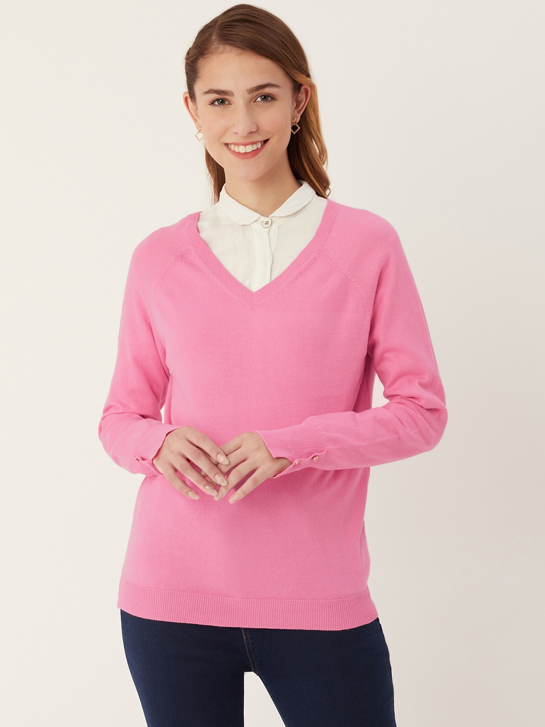 

Madame Women Pink Solid Pullover