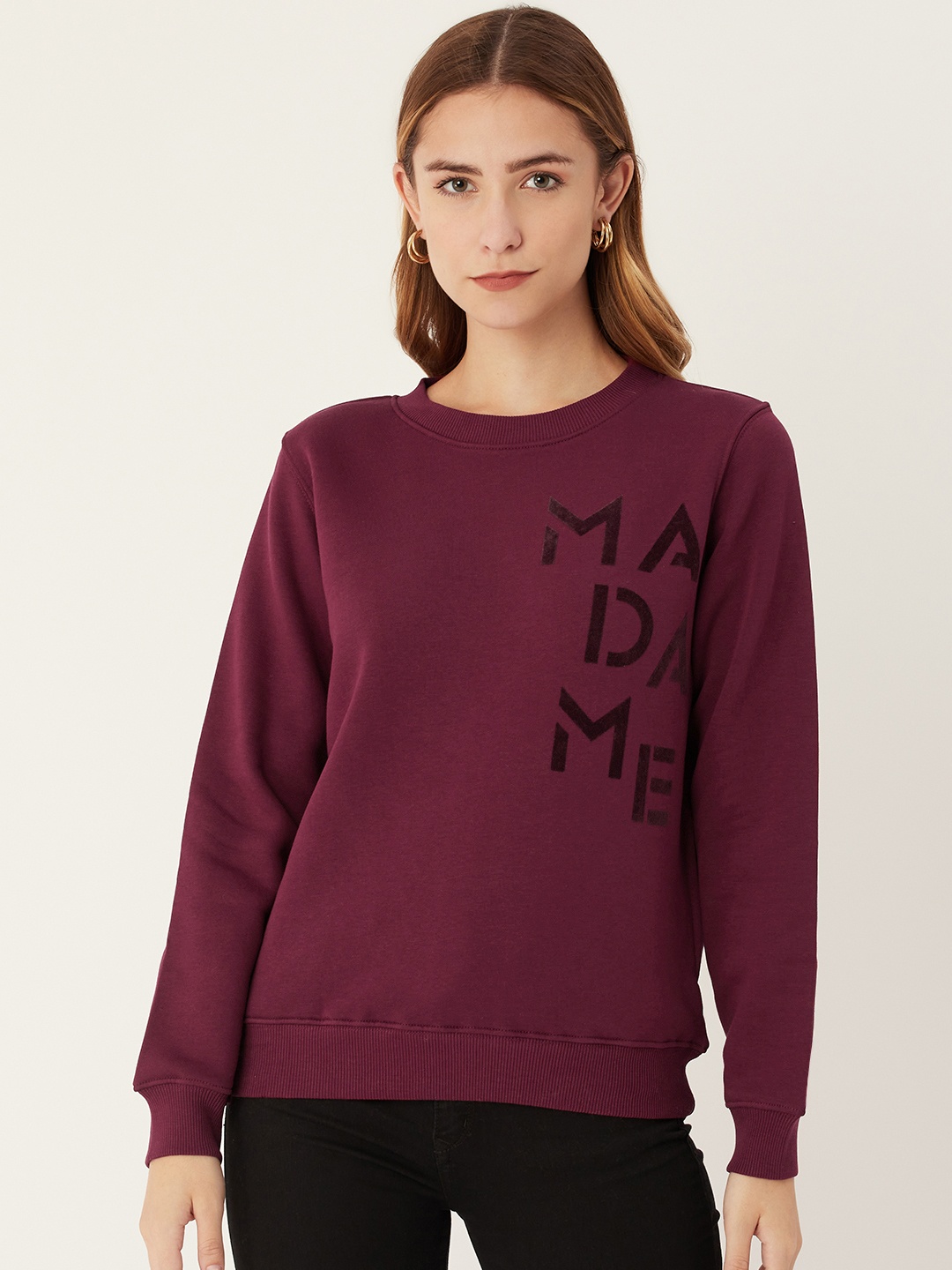 

Madame Women Burgundy Brand Logo Placement Printed Sweatshirt