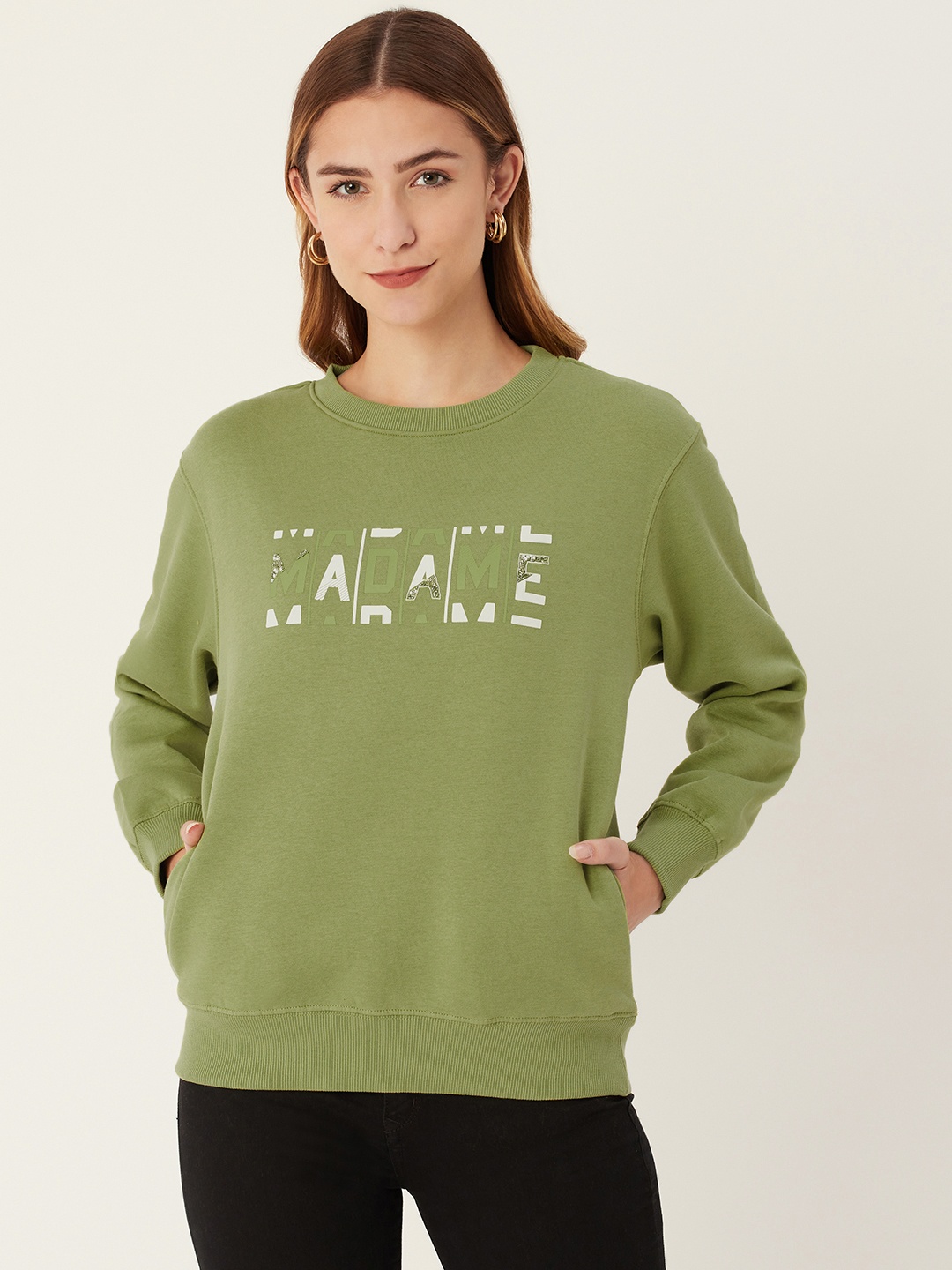 

Madame Women Green Brand Logo Printed Sweatshirt