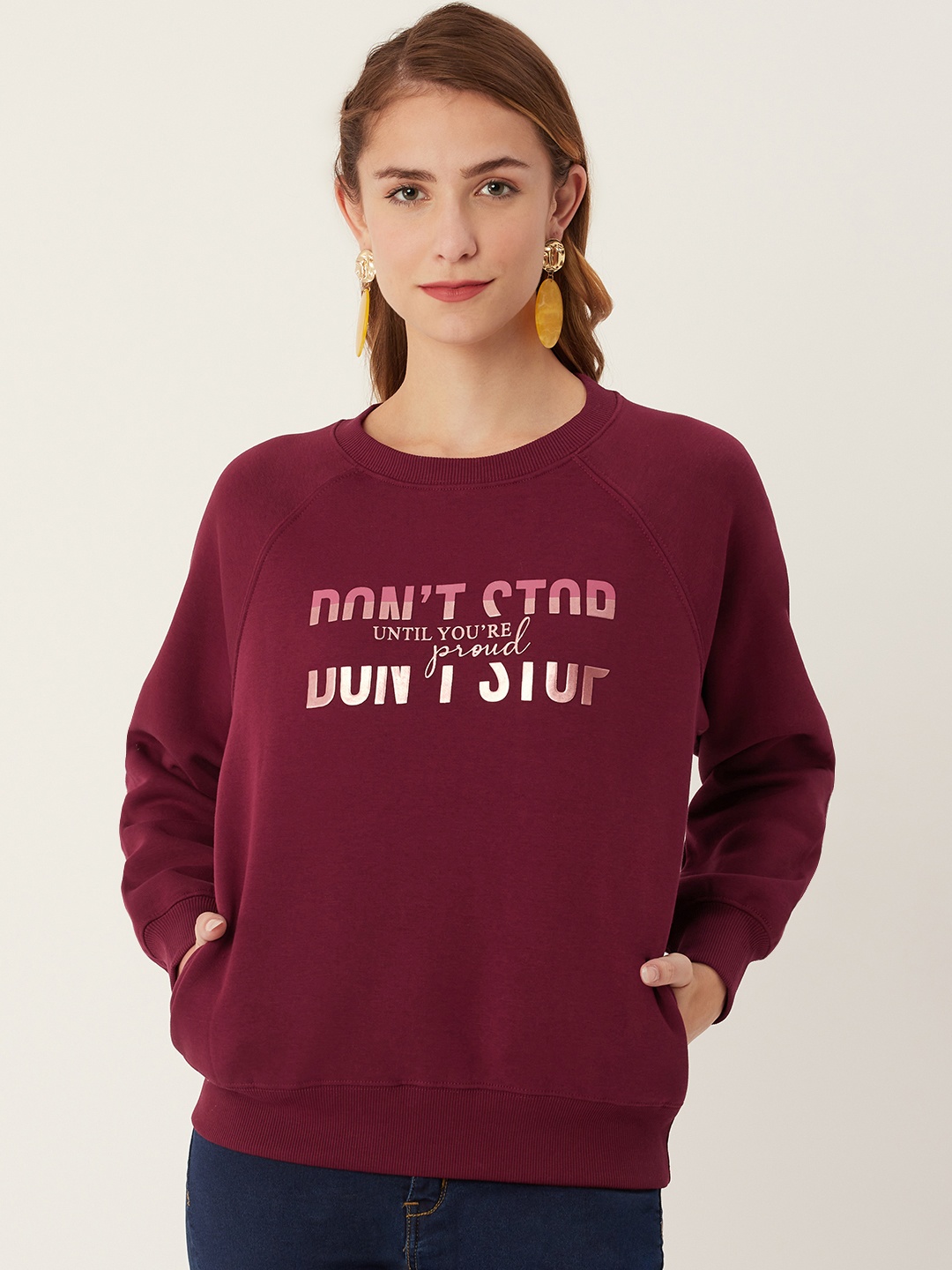 

Madame Women Burgundy Printed Sweatshirt