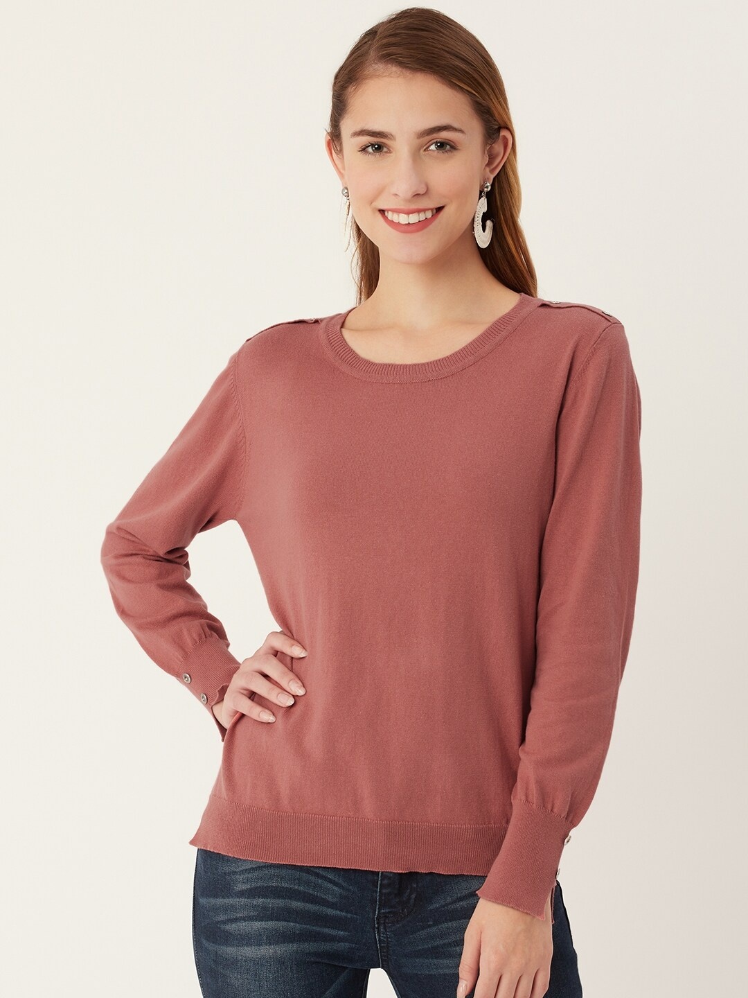 

Madame Women Dusty Pink Solid Pullover