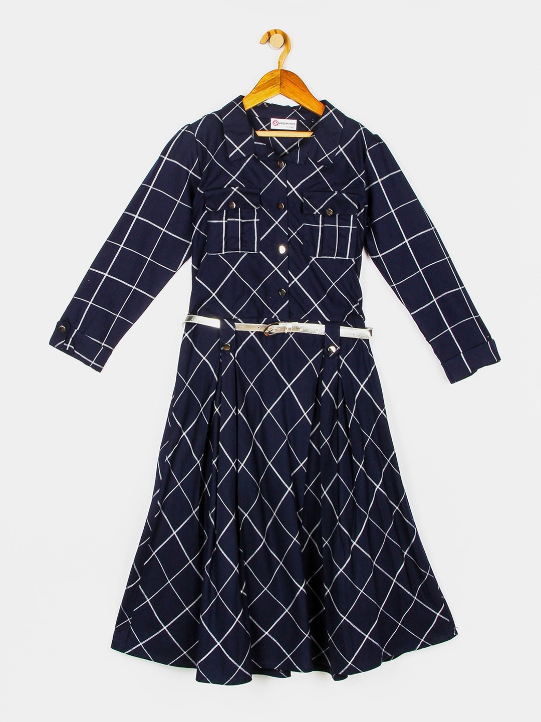 

Peppermint Girls Navy Blue & White Checked Dress