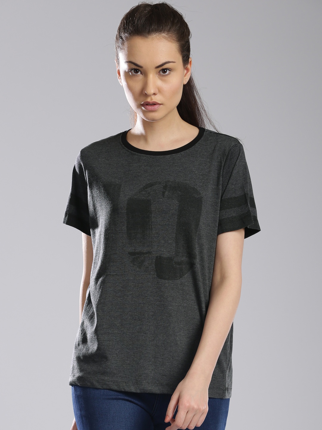 

HRX by Hrithik Roshan Women Charcoal Grey Printed Top