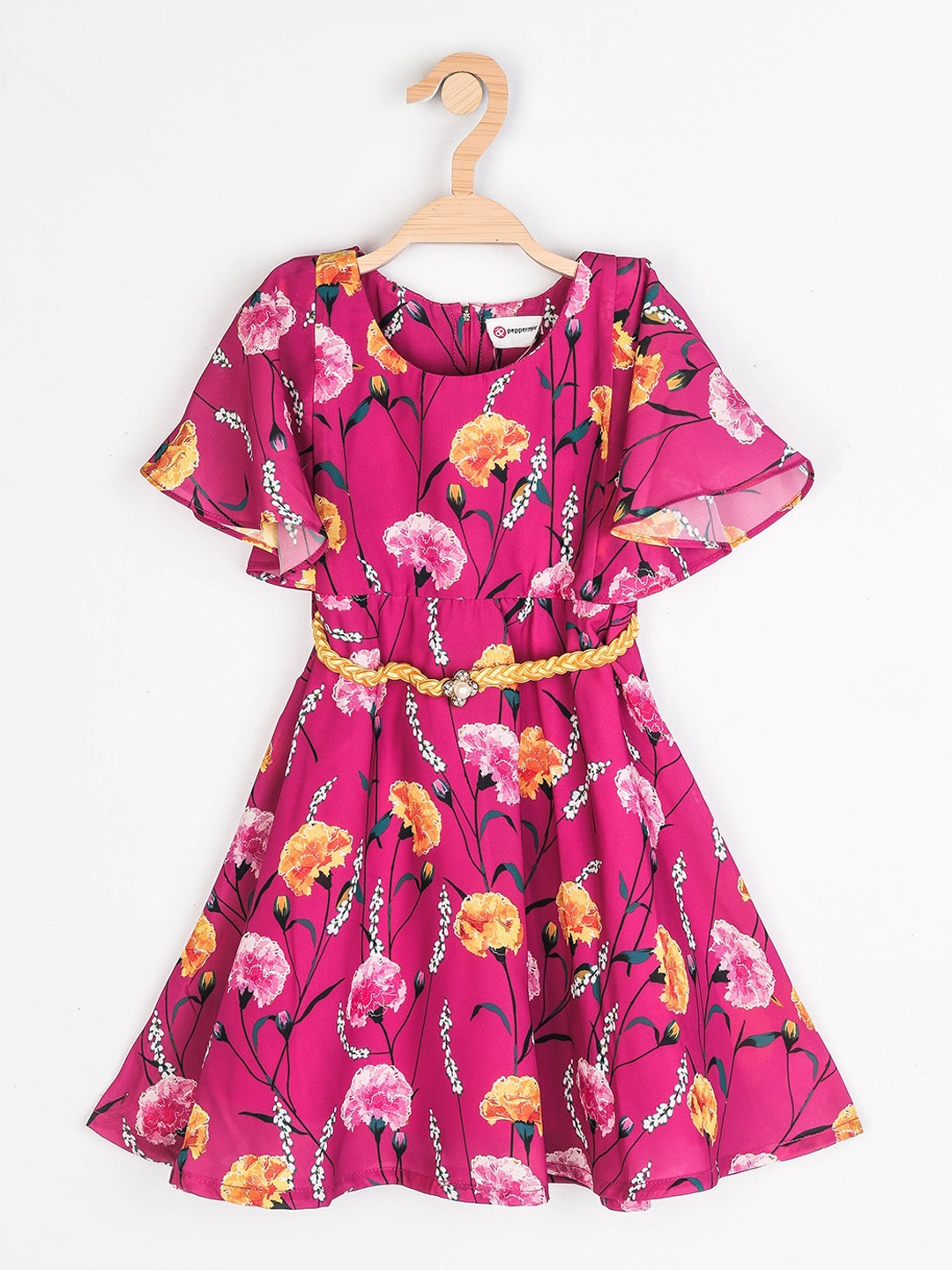 

Peppermint Girls Pink & Yellow Floral Crepe Dress