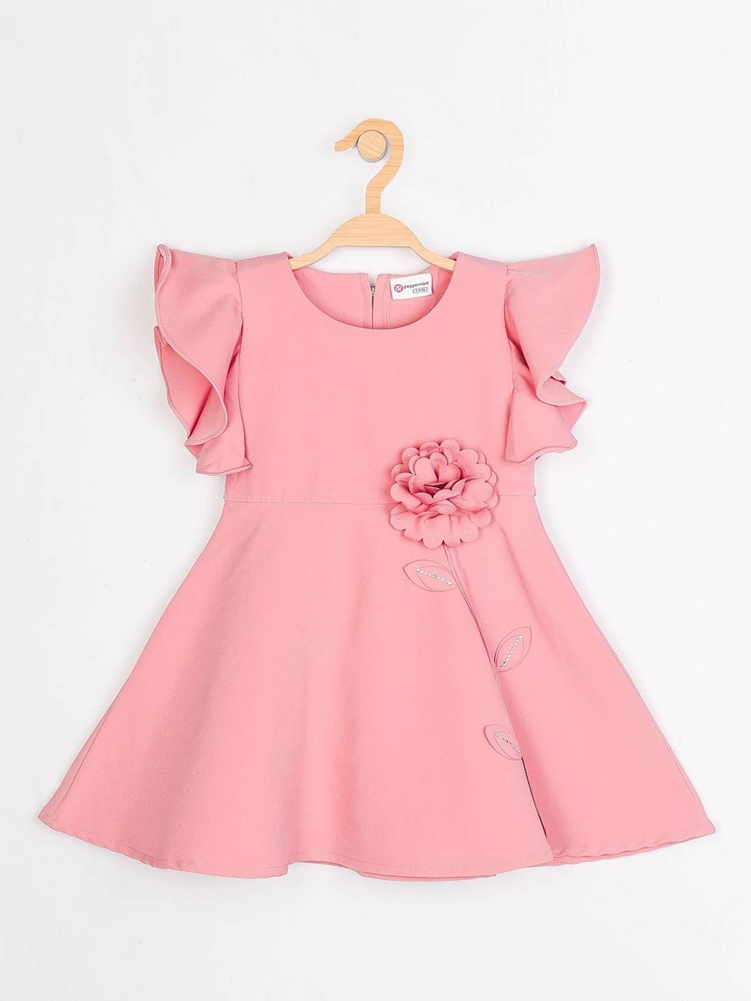 

Peppermint Pink Applique Crepe Dress