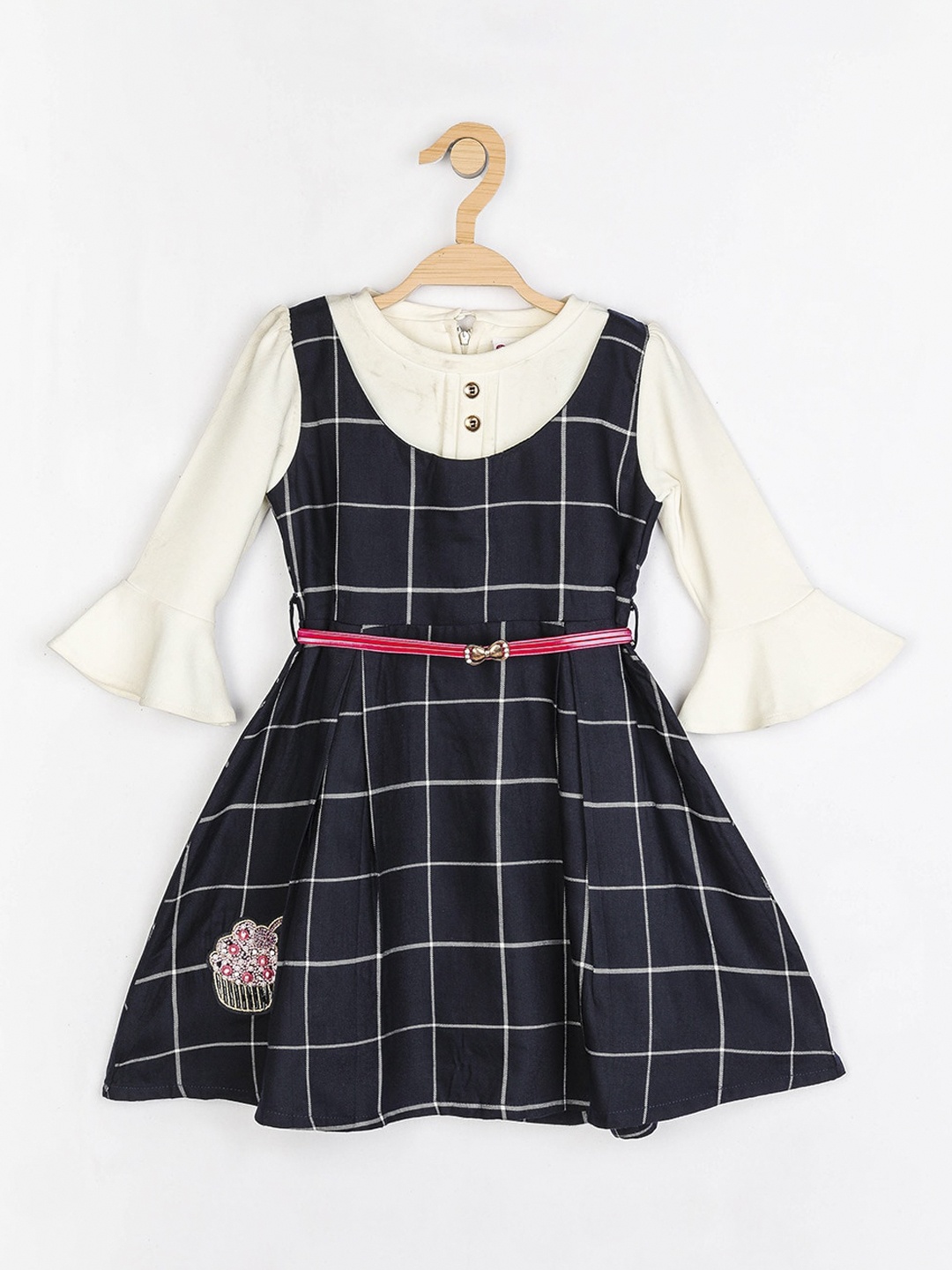 

Peppermint Girls Navy Blue & Off-White Checked Fit & Flare Dress