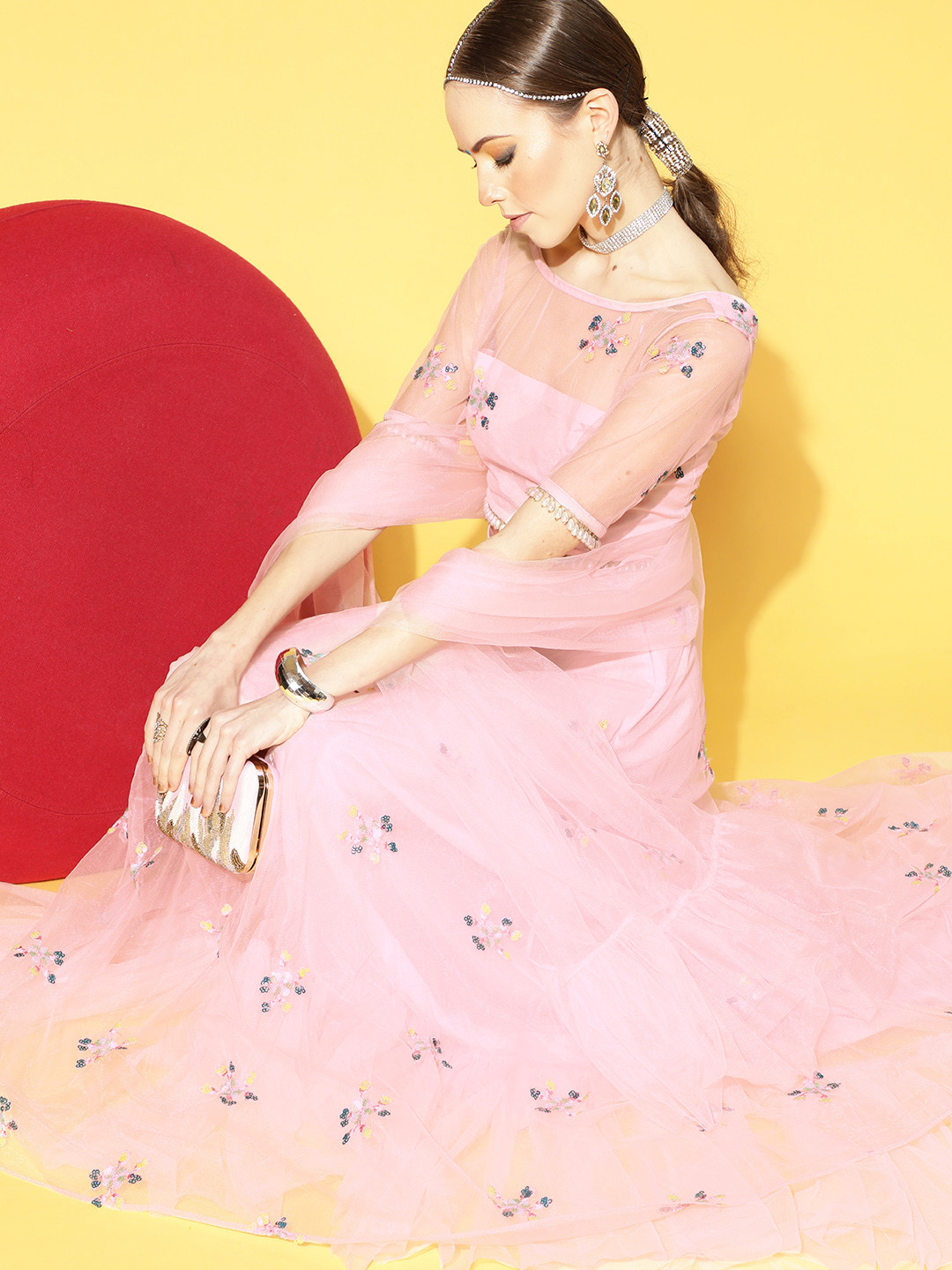 

Inddus Pretty Pink Embroidered Unstitched Lehenga Choli with Dupatta