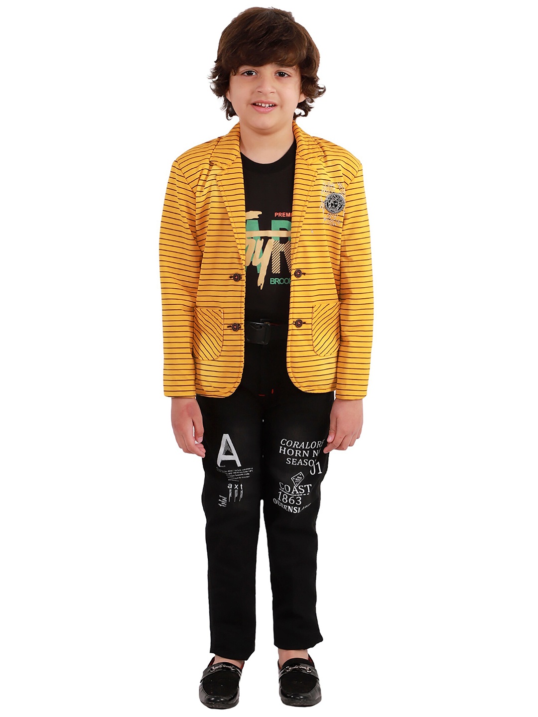 

FOURFOLDS Boys Yellow & Black Printed T-shirt with Trousers