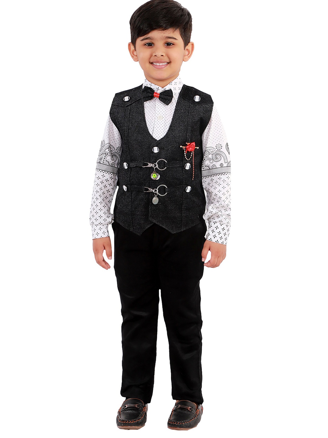

FOURFOLDS Boys Black & White 3-Piece Suit