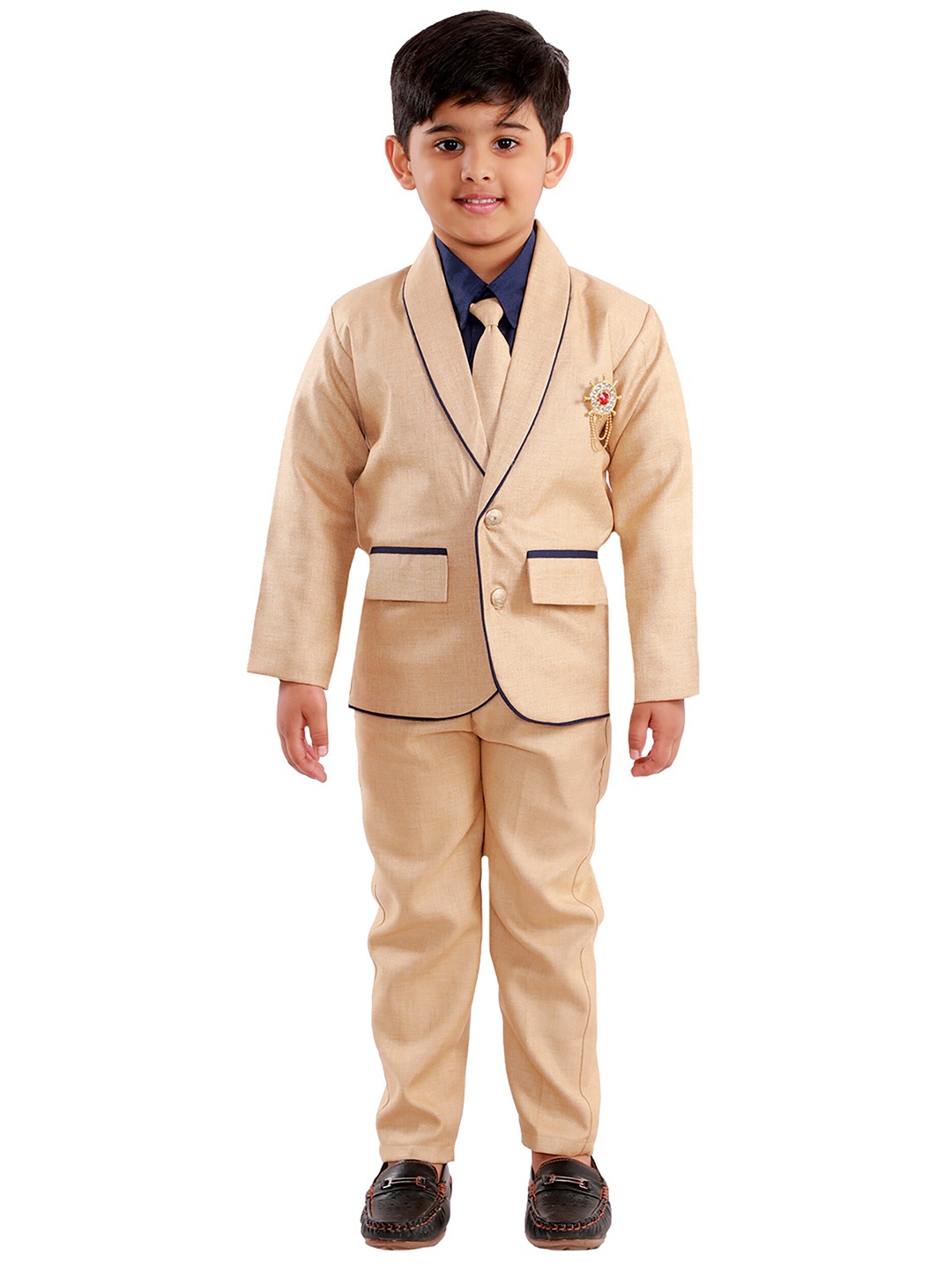 

FOURFOLDS Boys Gold-Toned & Blue 4-Piece Suit