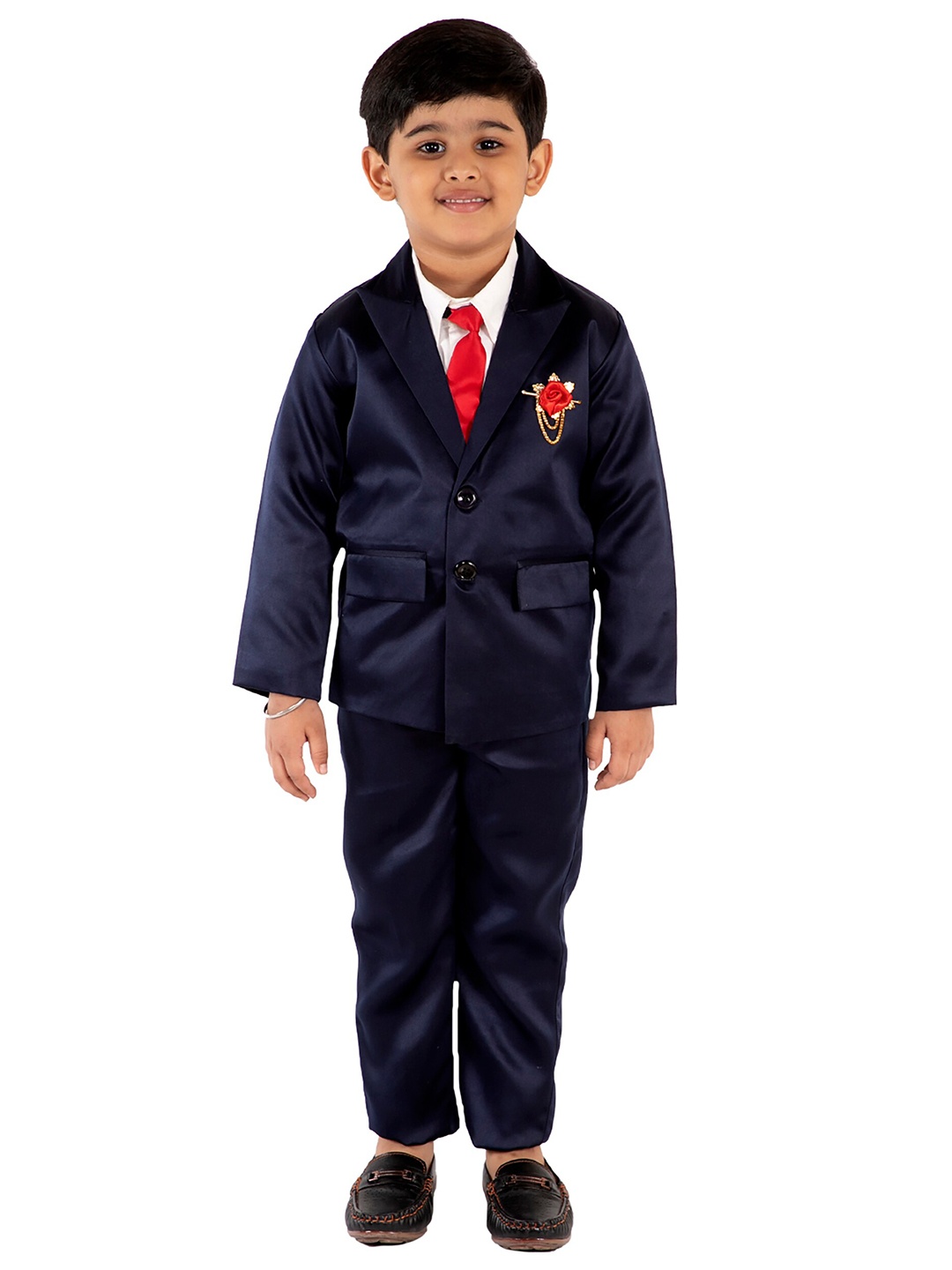 

FOURFOLDS Boys Navy Blue & White 4 Piece Coat Suit Set