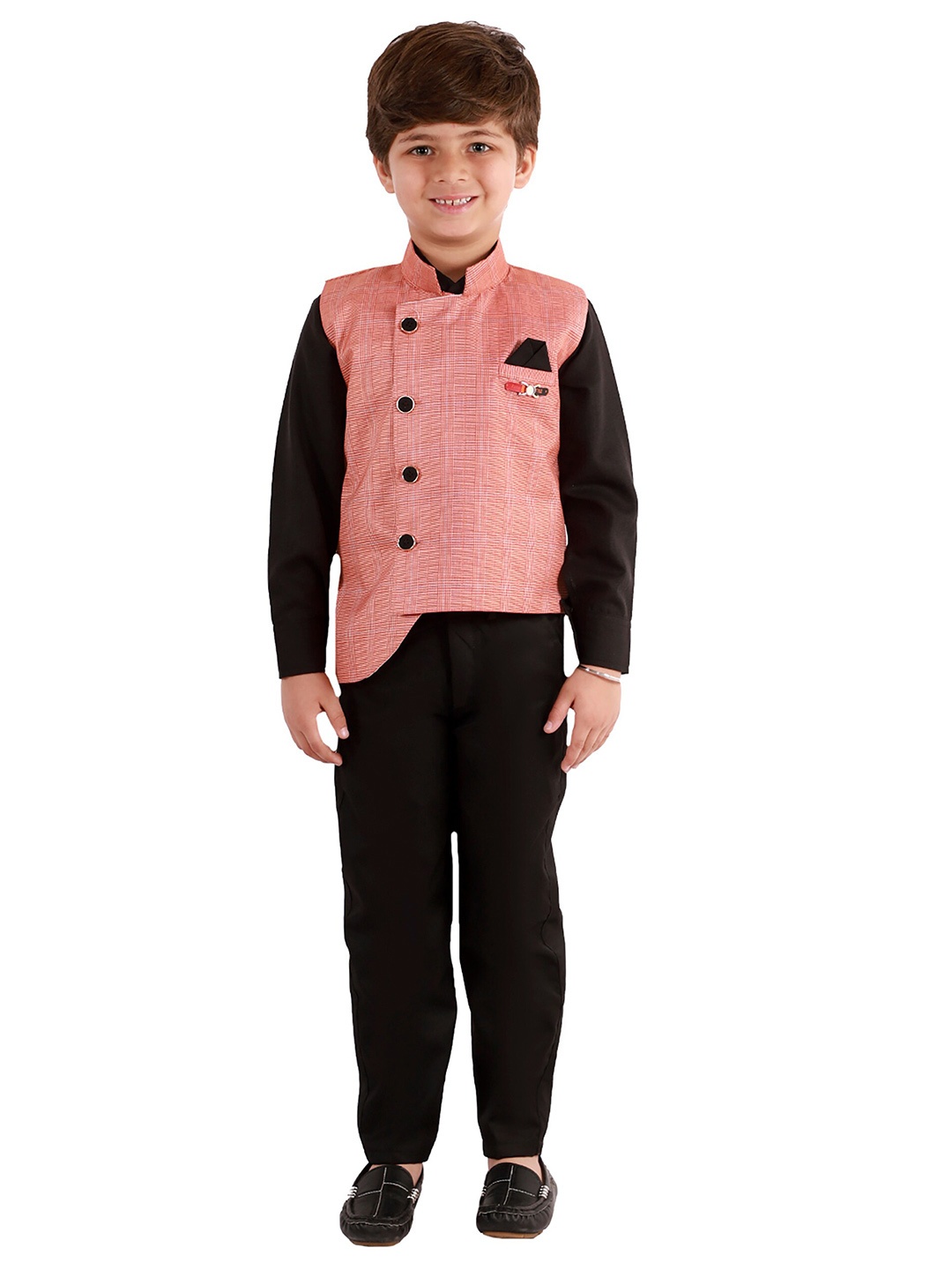

FOURFOLDS Boys Pink & Brown Shirt with Trousers & Waistcoat
