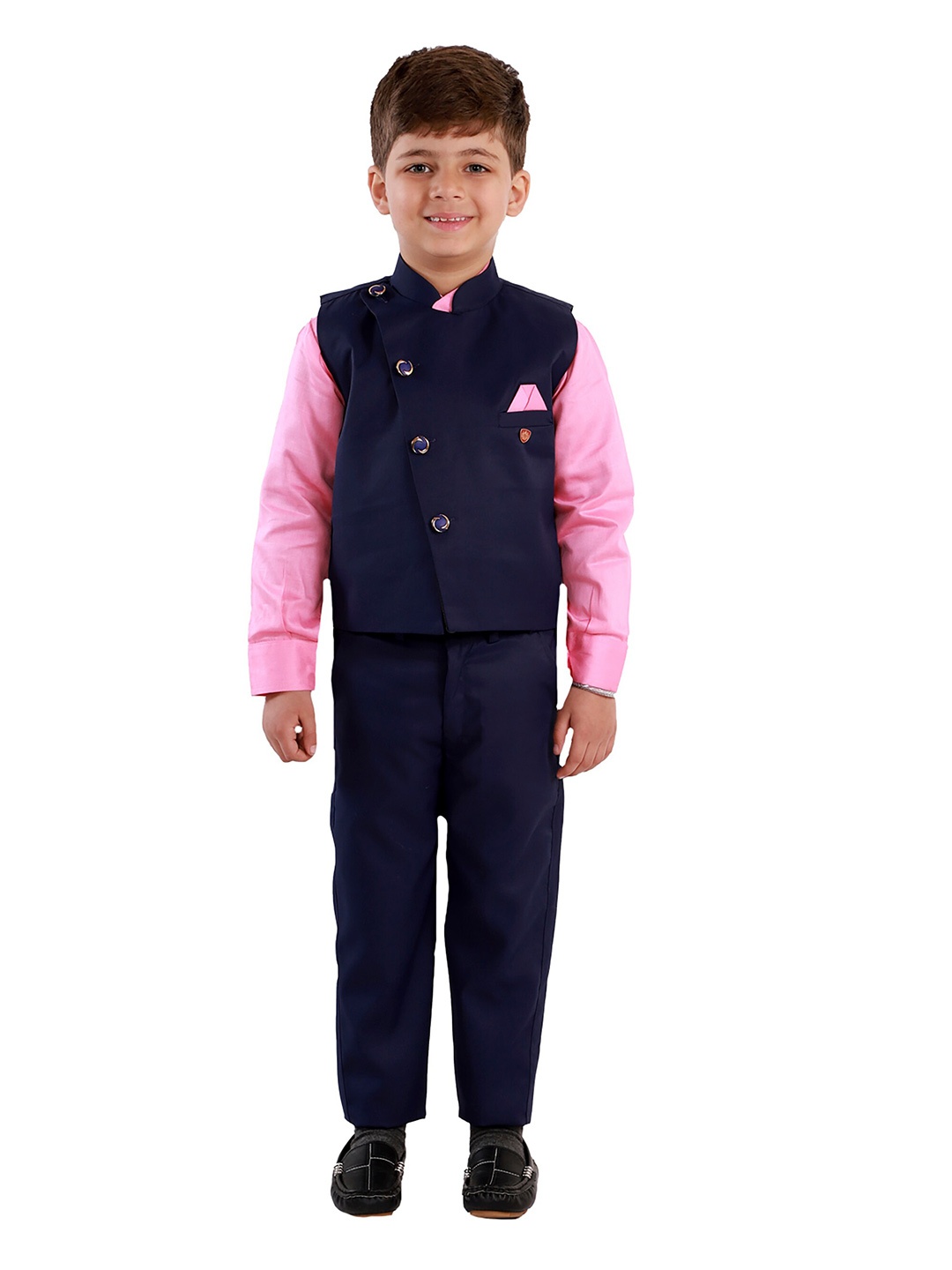 

FOURFOLDS Boys Navy Blue & Pink Shirt with Trousers