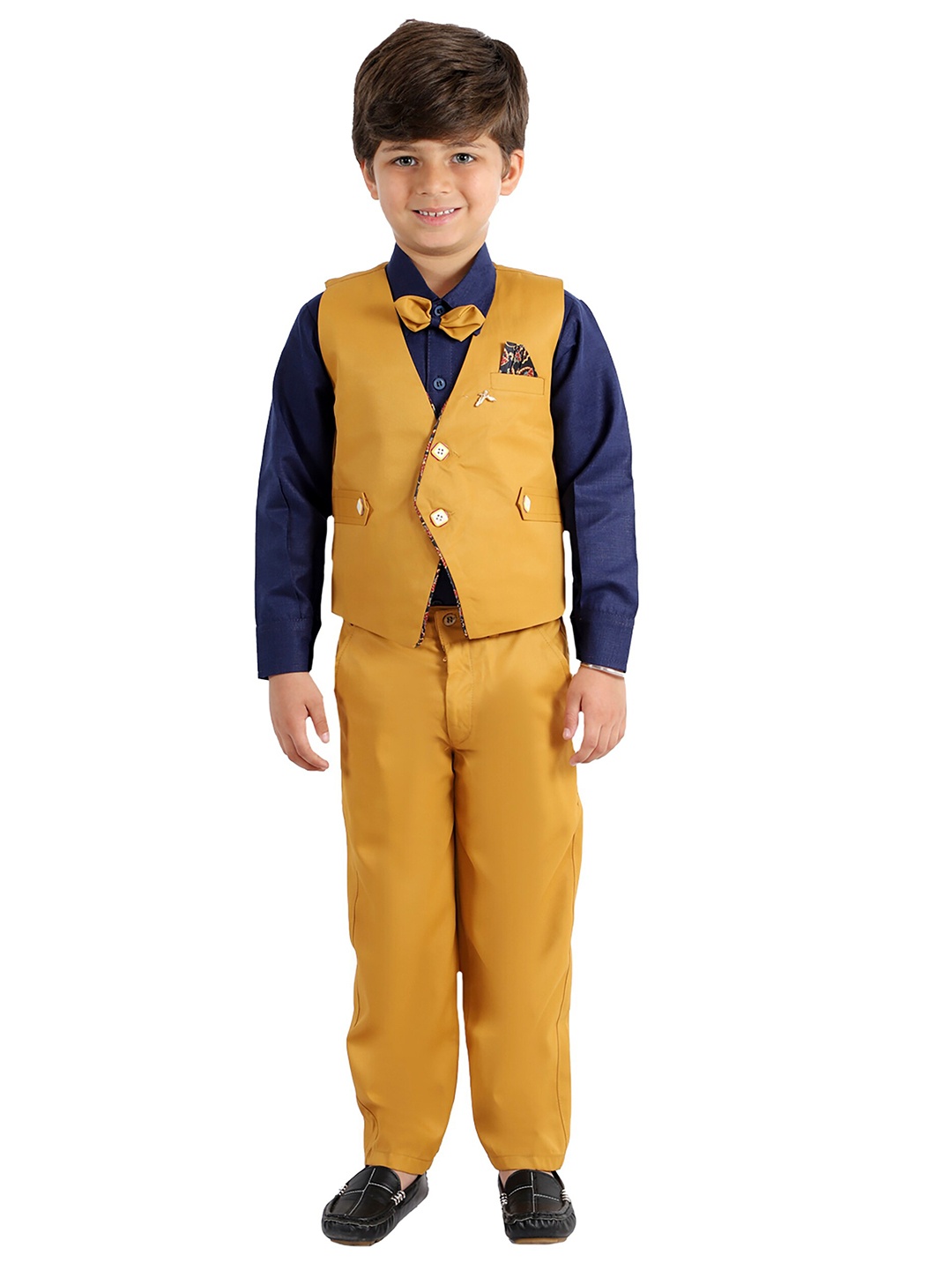 

FOURFOLDS Boys Mustard Yellow & Navy Blue Shirt with Trousers & Jacket