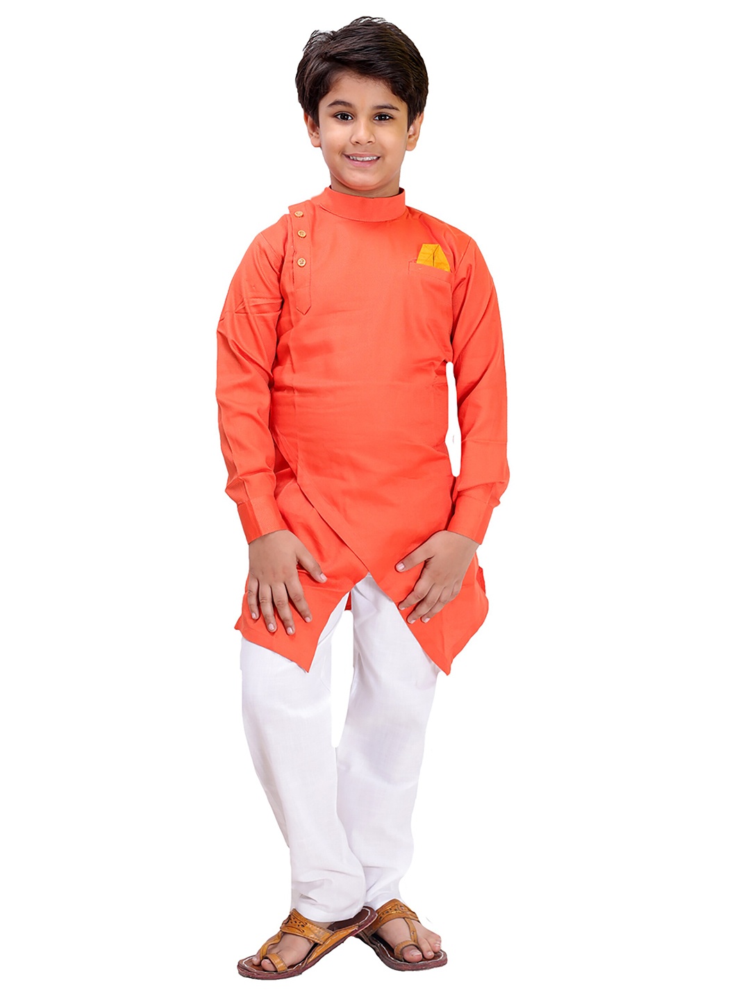 

FOURFOLDS Boys Kurta With Pyjamas, Orange