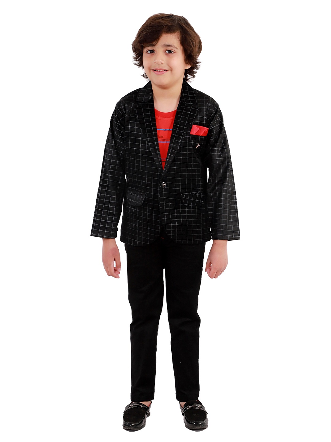 

FOURFOLDS Boys Black & Coral Checked T-shirt with Trousers