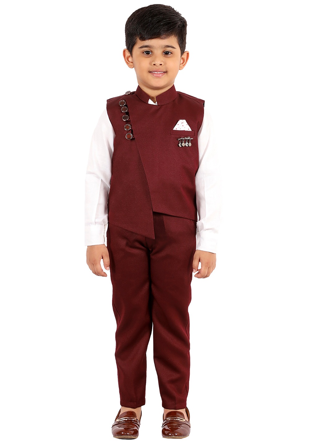 

FOURFOLDS Boys Maroon & White Shirt with Trousers & Waistcoat