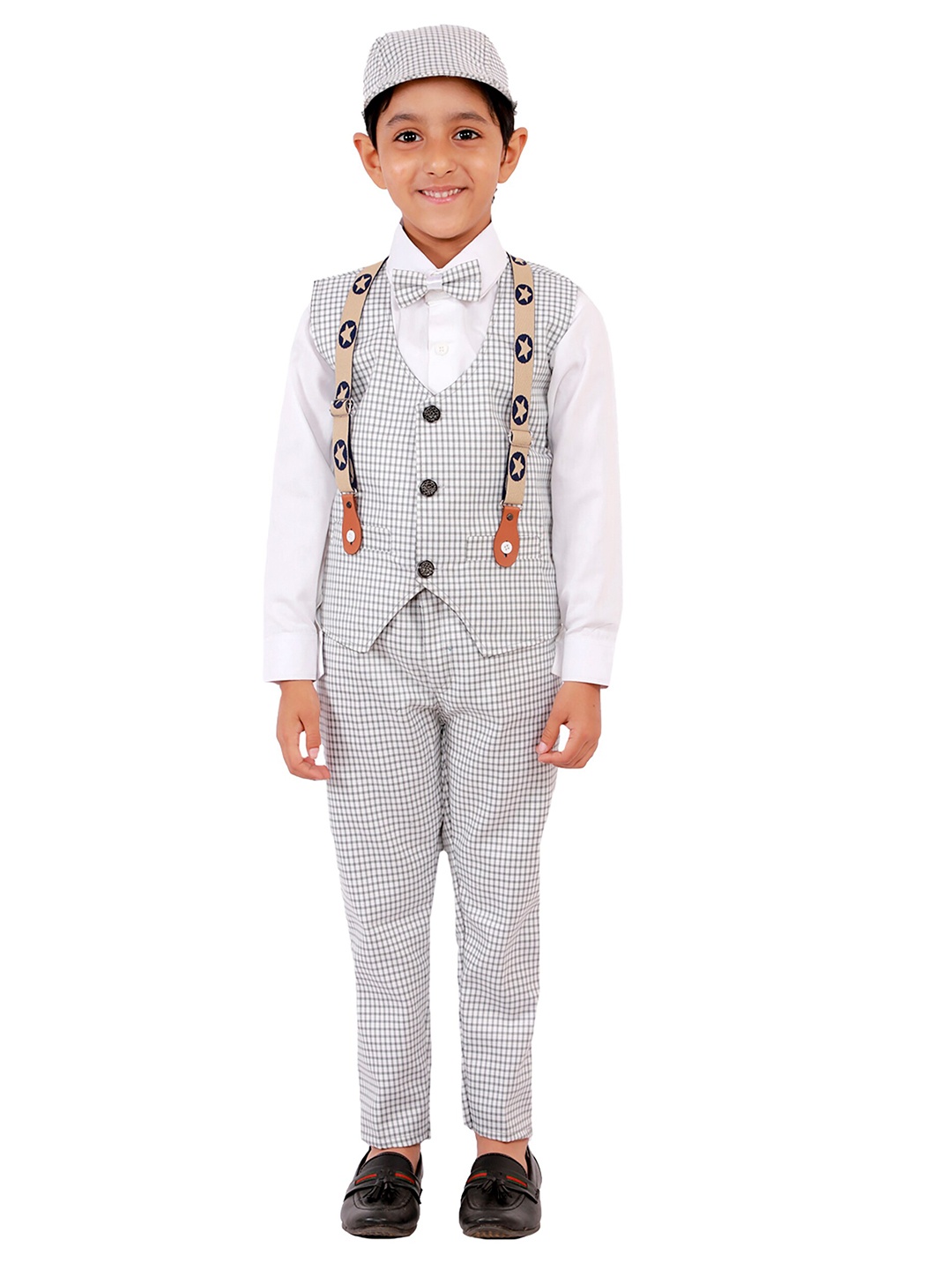 

FOURFOLDS Boys Grey & White Checked Shirt with Trousers