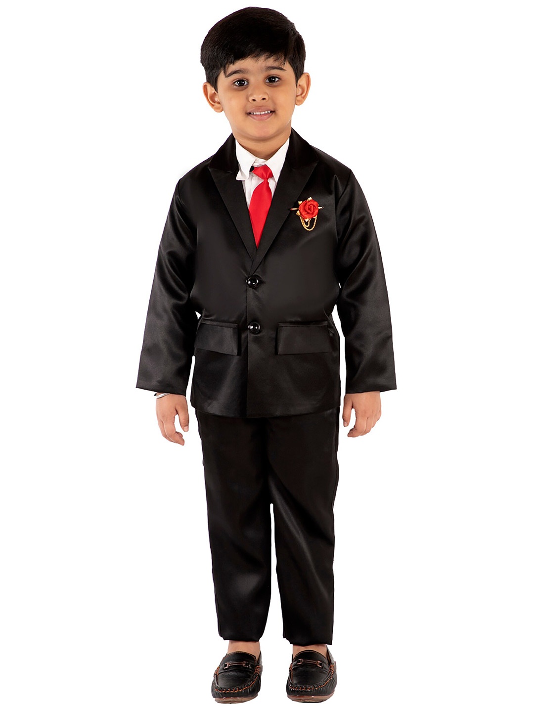 

FOURFOLDS Boys Black & Red 4 Piece Coat Suit
