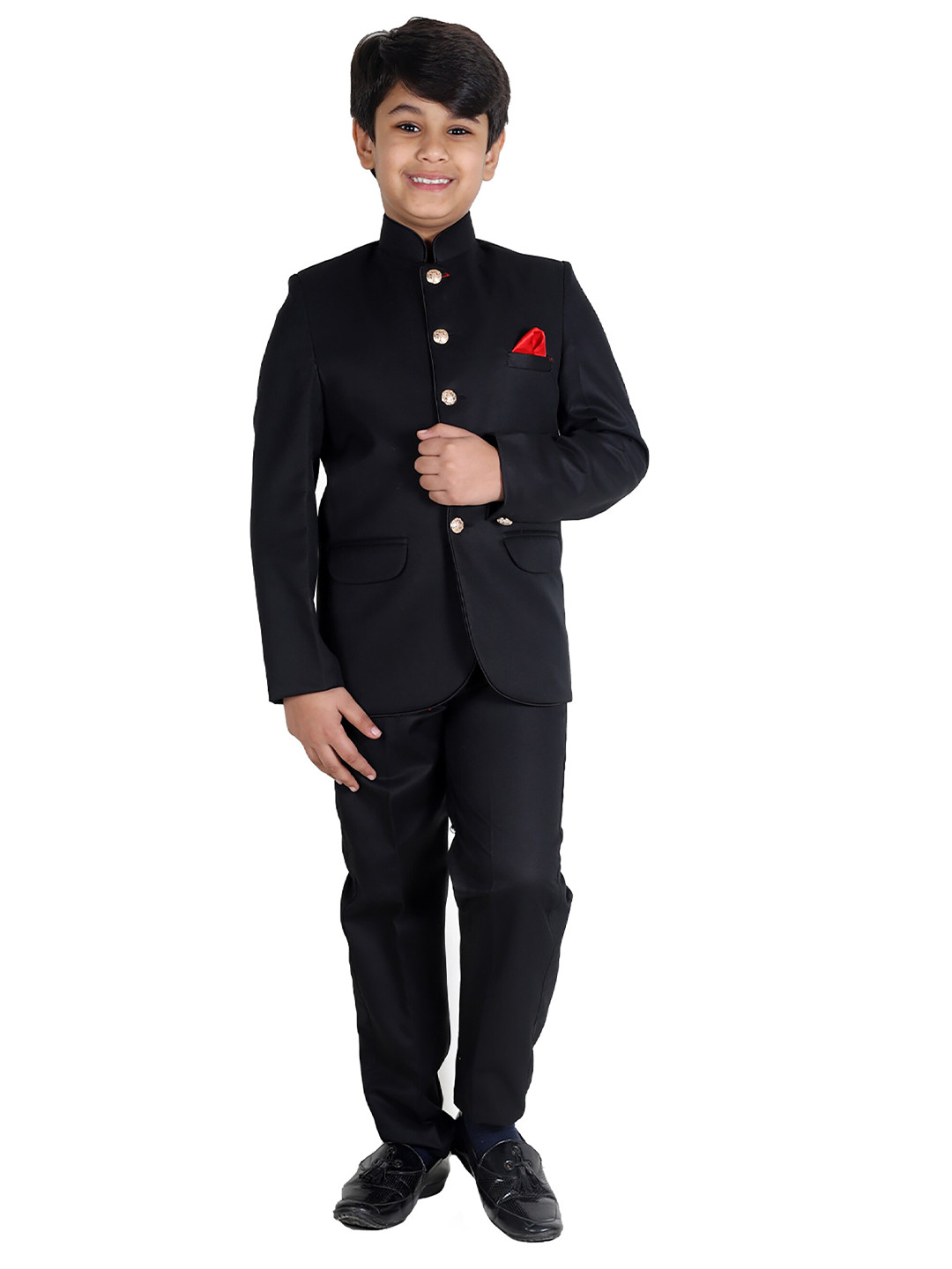 

FOURFOLDS Boys Bandhgala 2-Piece Suit, Black