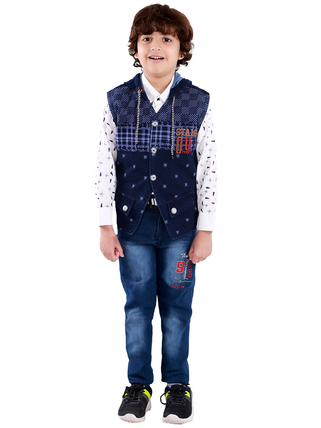 

FOURFOLDS Boys White & Blue Printed Shirt with Trousers