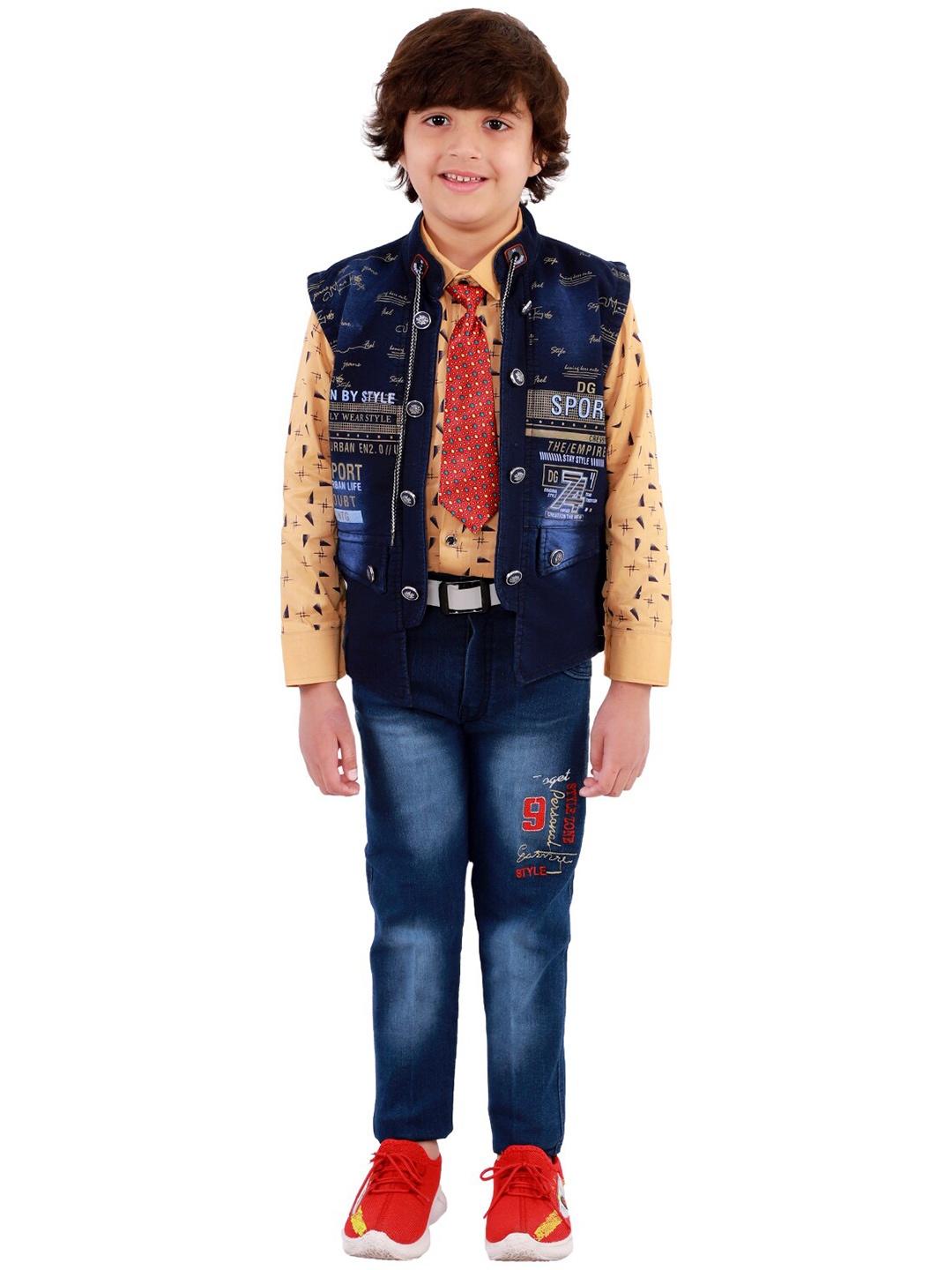 

FOURFOLDS Boys Blue & Mustard Clothing Set, Navy blue