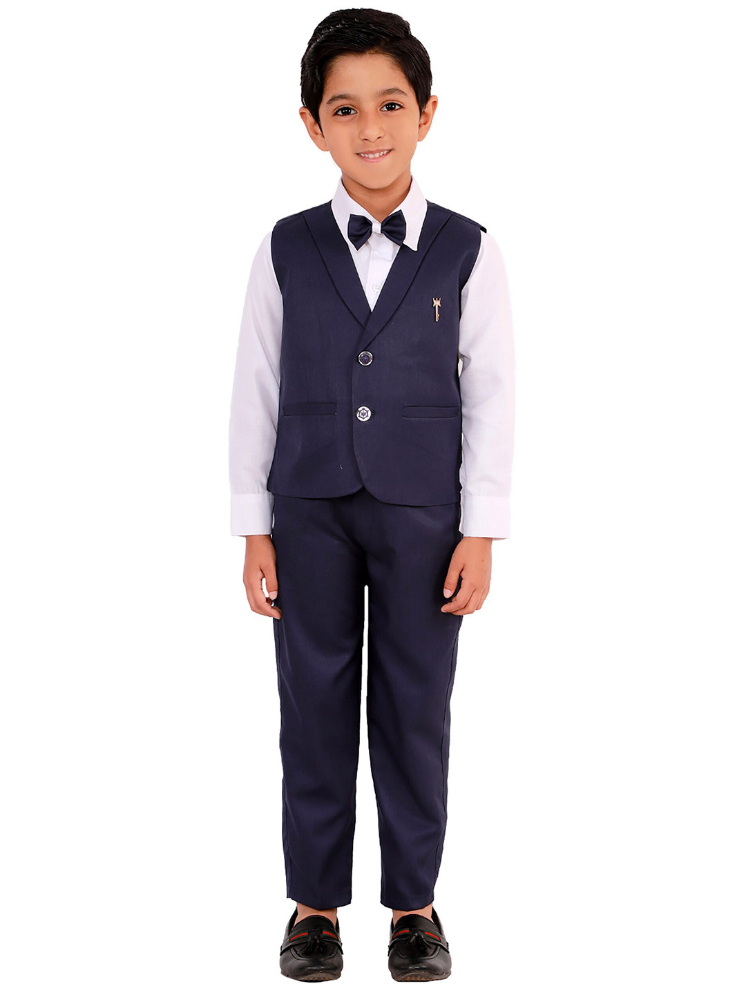

FOURFOLDS Boys 3-Pcs Navy Blue & White Shirt with Trousers
