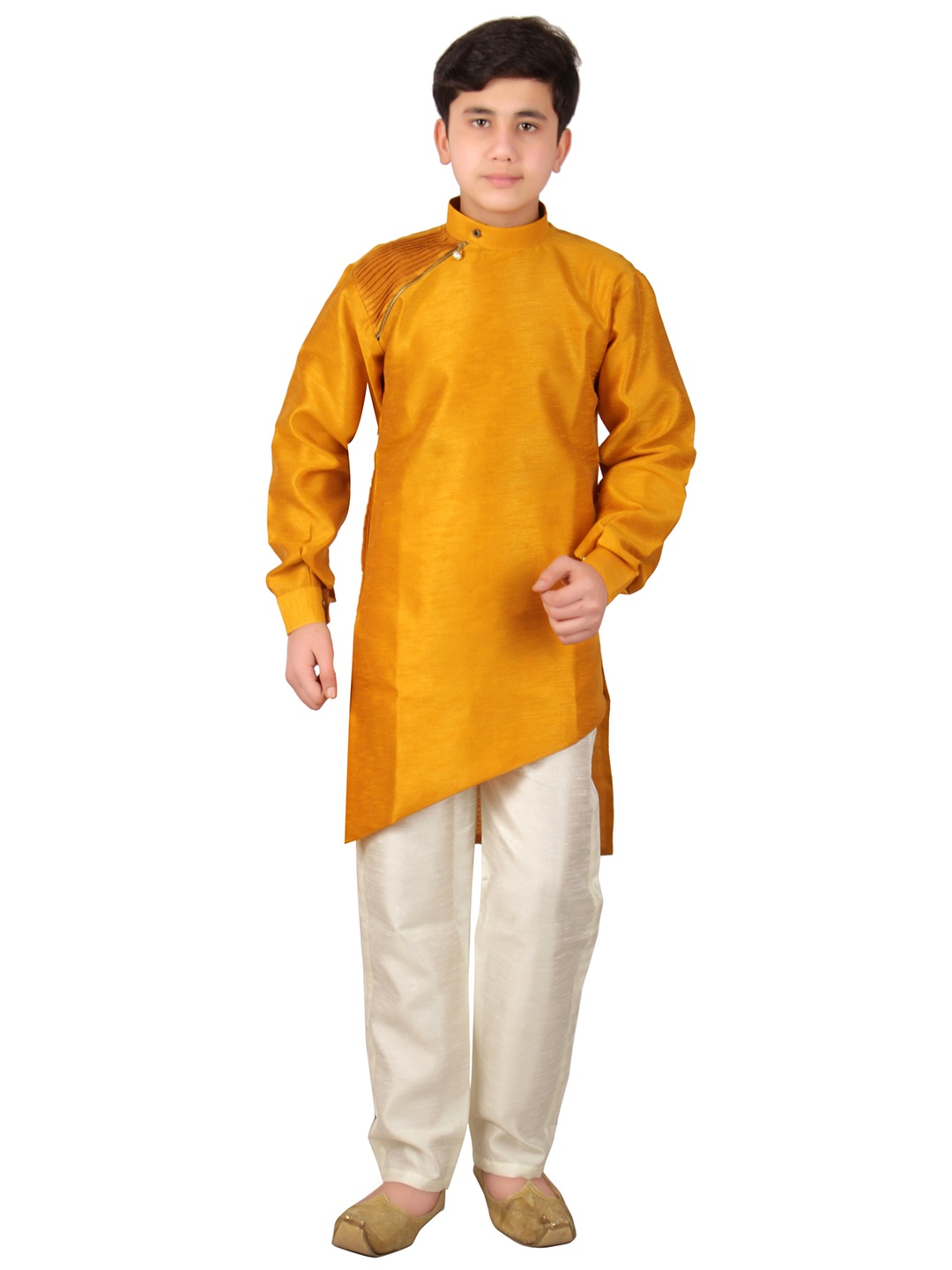 

FOURFOLDS Boys Yellow & Cream-Coloured Kurta With Pyjamas