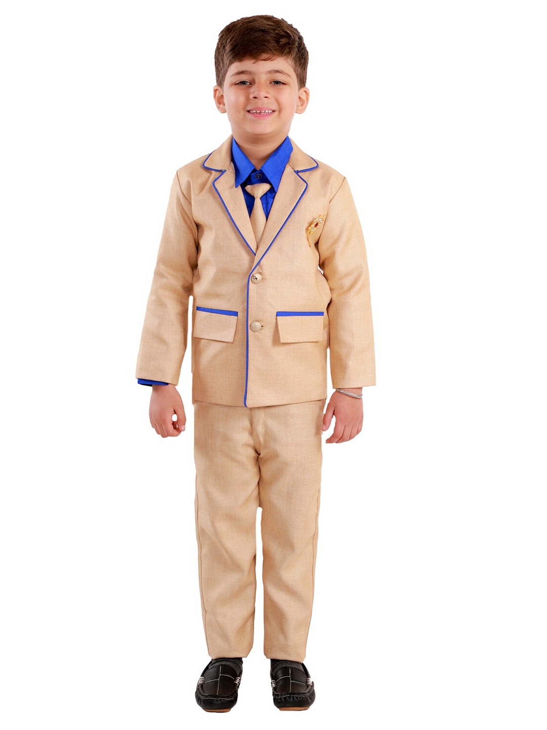 

FOURFOLDS Boys Blue & Beige 4 Piece Coat Suit