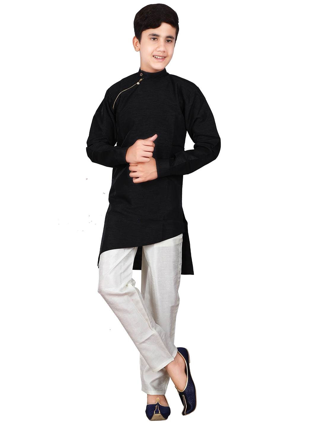 

FOURFOLDS Boys Black & White Kurta with Trousers
