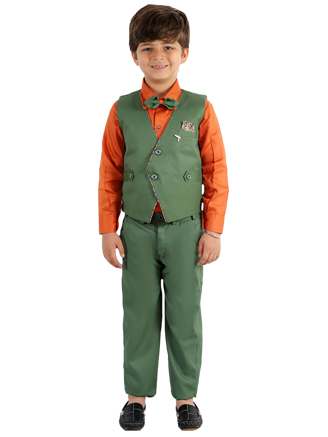 

FOURFOLDS Boys Khaki & Green 3 piece Suit Set