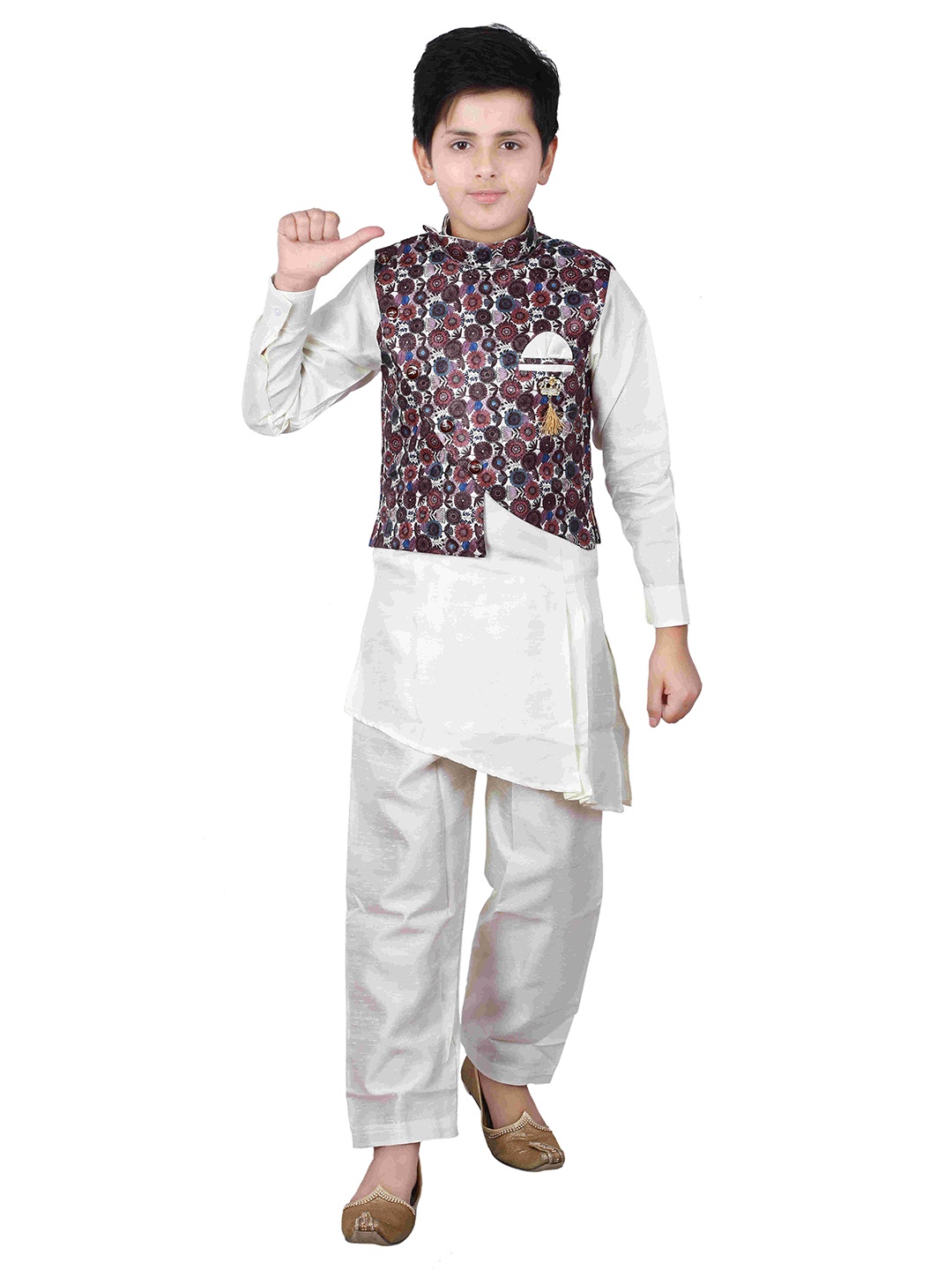 

FOURFOLDS Boys Maroon & White Printed Pyjamas