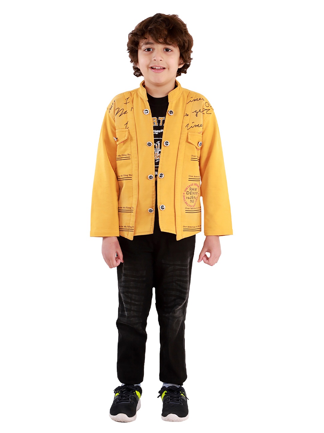 

FOURFOLDS Boys Yellow & Black Printed Shirt with Trousers