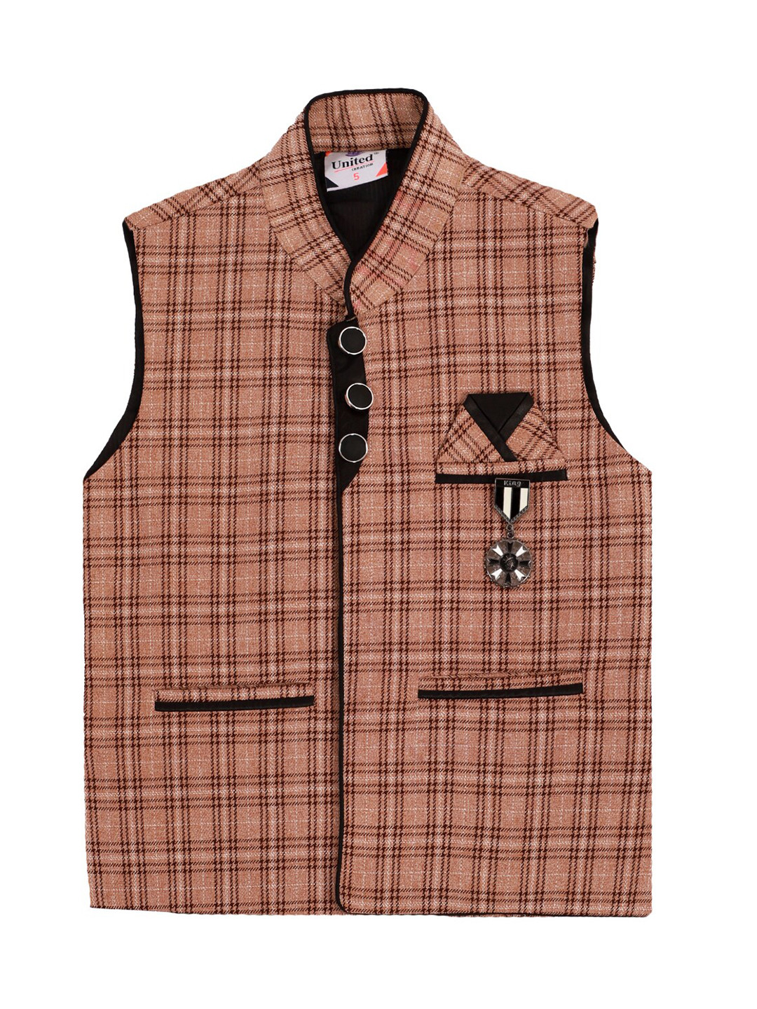 

FOURFOLDS Boys Brown & Black Checked Cotton Blend Waistcoat