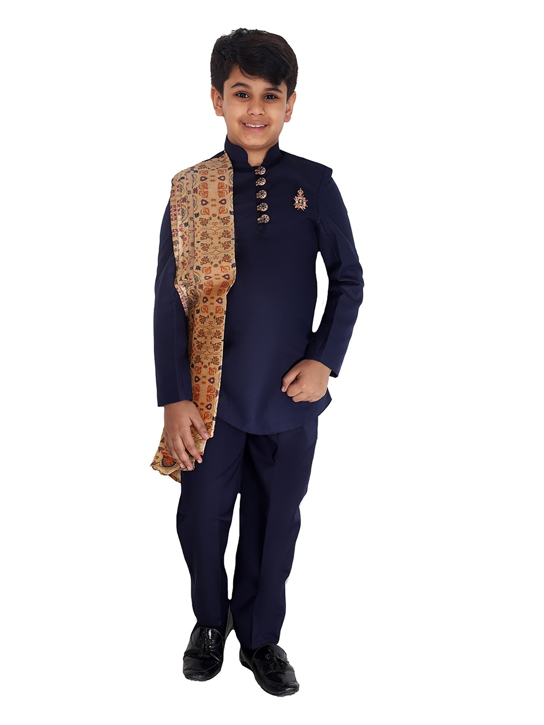 

FOURFOLDS Boys Navy Blue & Gold Kurta with Trousers