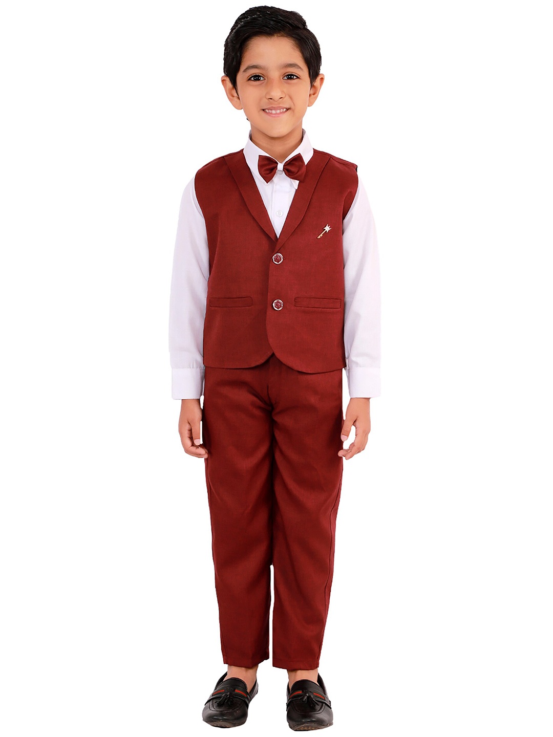 

FOURFOLDS Boys Rust Red & White 3-Piece Suit