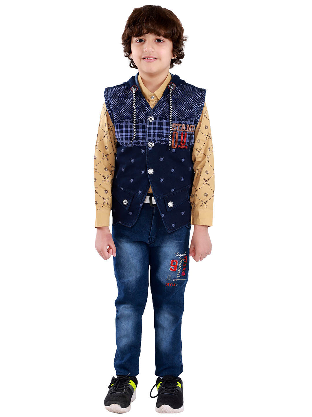 

FOURFOLDS Boys Yellow & Blue Printed Shirt with Trousers