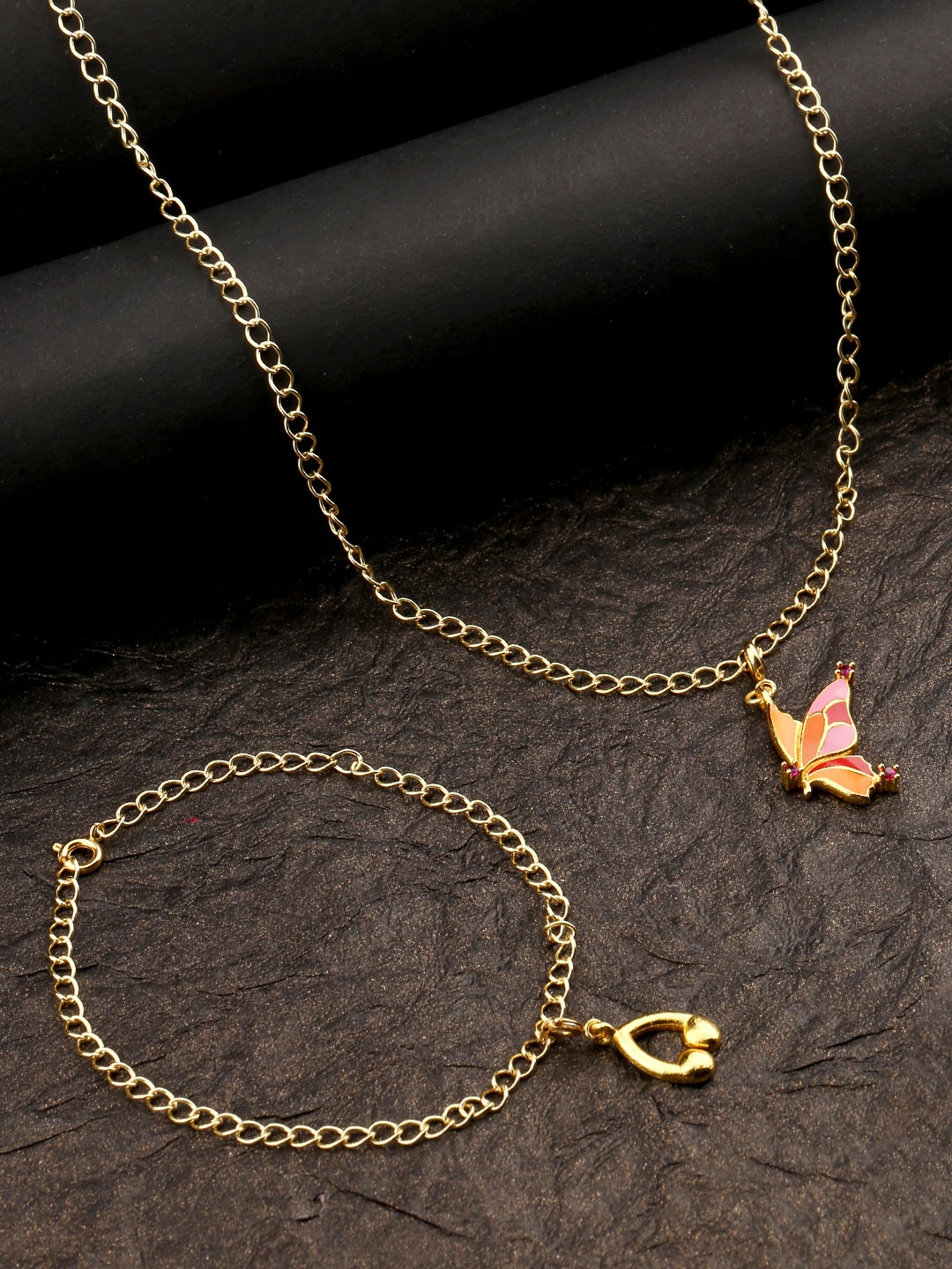 

Voylla Womens Gold-Plated Bird Enameled Charms Pendant With Chain and Bracelets
