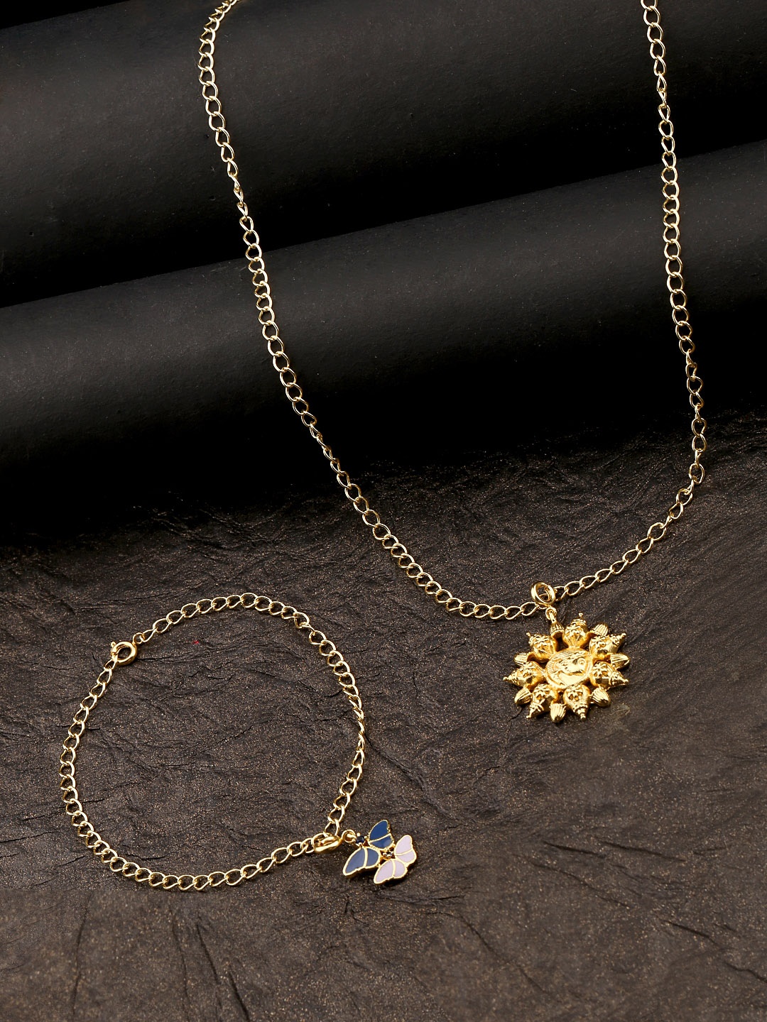 

Voylla Womens Gold-Plated Enameled Butterfly Charms Pendant With Chain and Bracelets