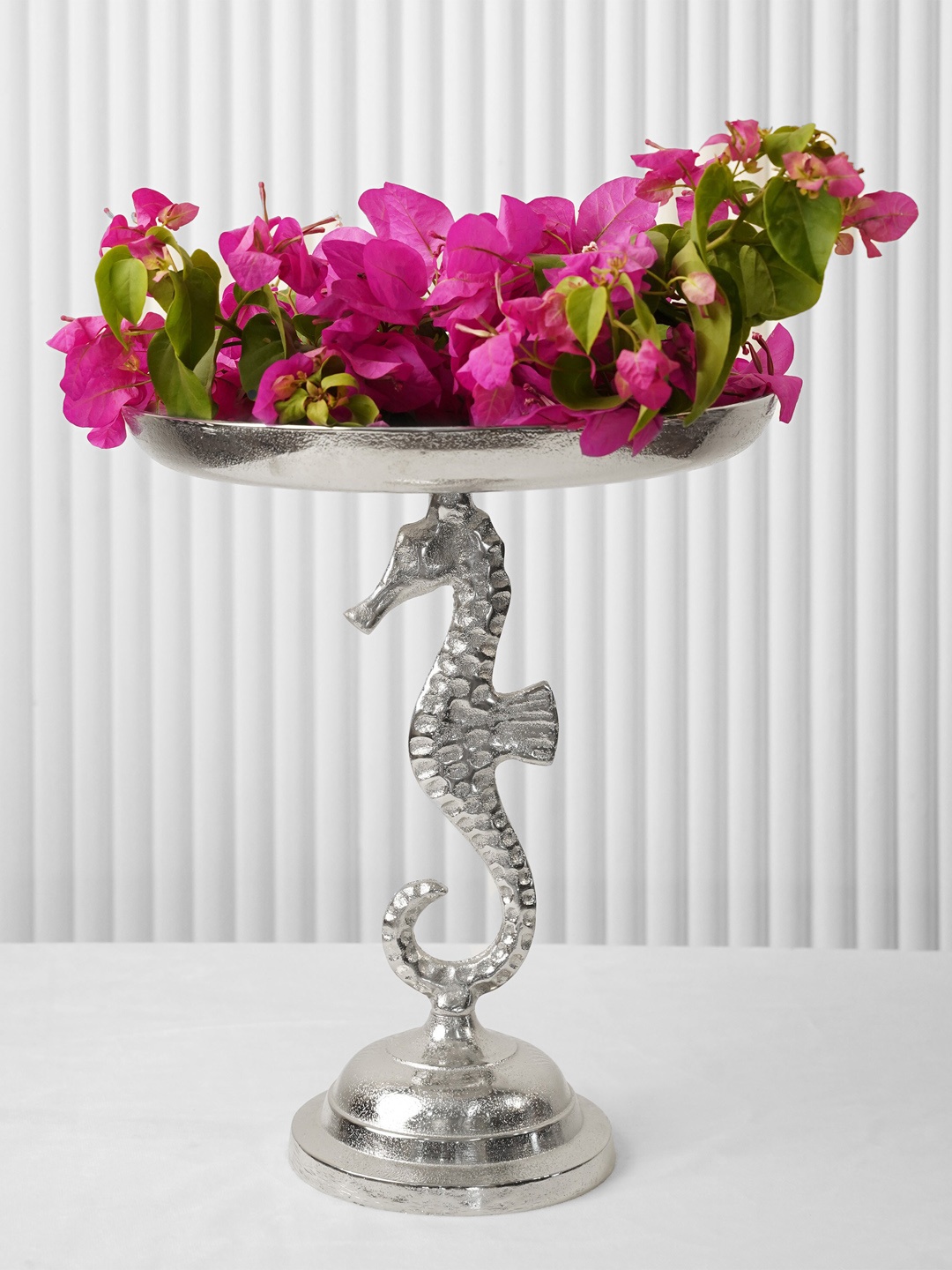 

Folkstorys Silver-Toned Sea Horse Circular Decor Tray