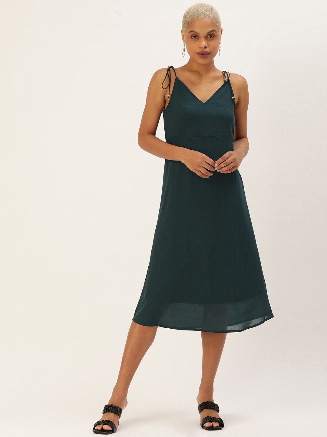 

MELOSO Teal Green Georgette A-Line Midi Dress