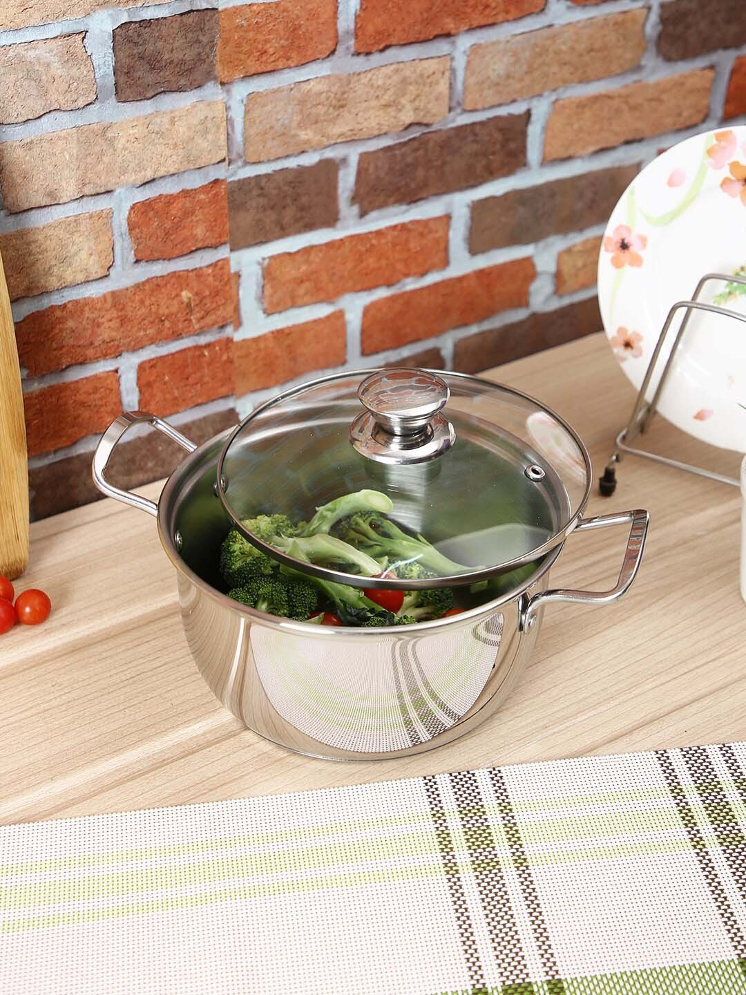 

AURUM Silver-Toned Stainless Steel Stew Pot With Lid