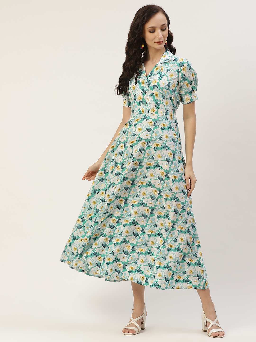 

Deewa Green & White Floral Crepe Maxi Dress