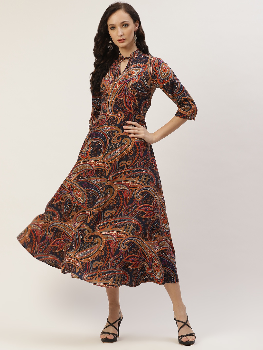 

Deewa Navy Blue & Orange Crepe Maxi Dress