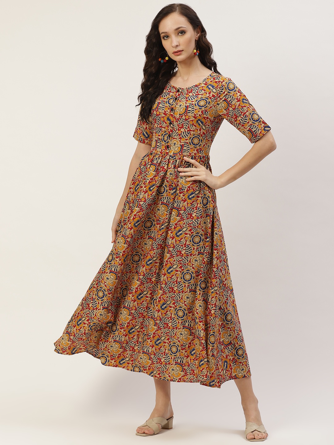 

Deewa Maroon & Beige Crepe Maxi Dress