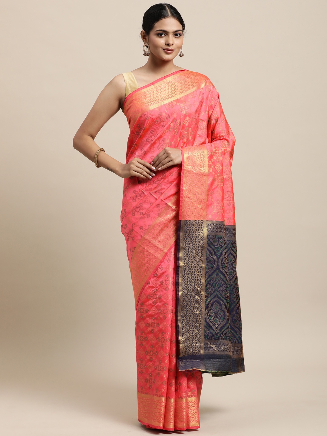 

Mitera Coral Ethnic Motifs Zari Silk Cotton Kanjeevaram Saree