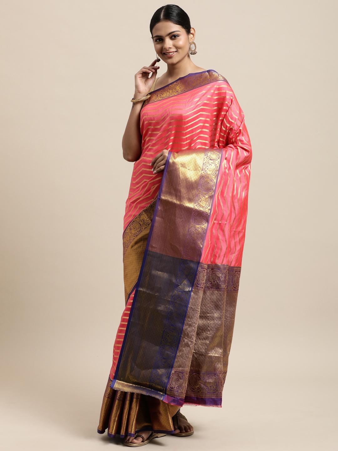 

Mitera Coral Zari Silk Cotton Banarasi Saree